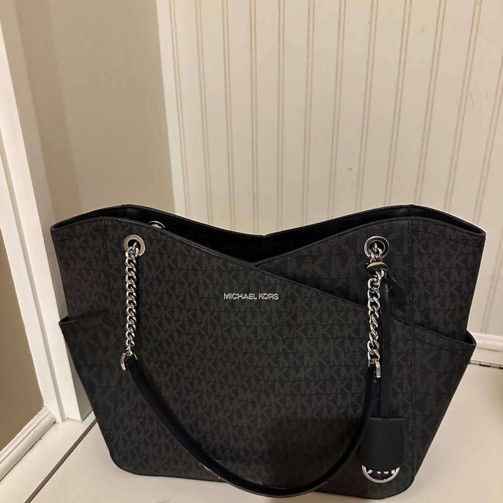 Michael Kors Black MK Signature Chain-Handle Tote